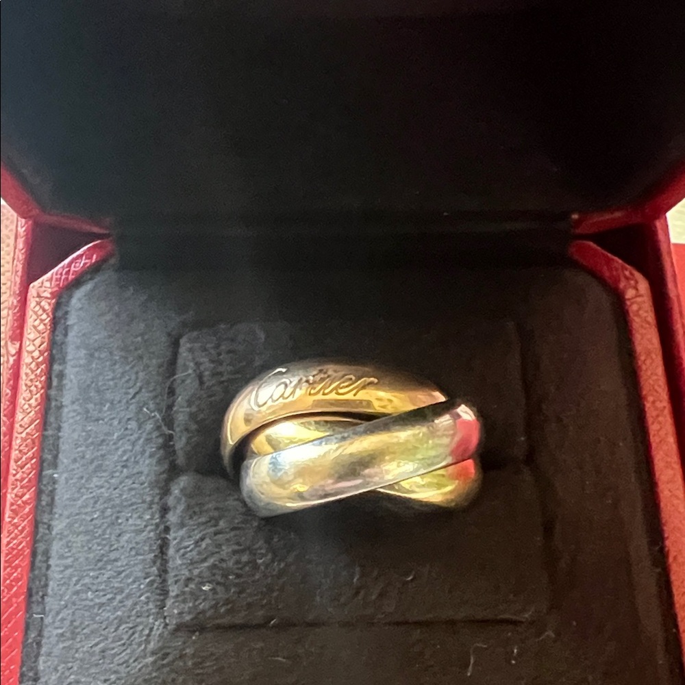 Cartier Large Trinity Ring in Yellow Gold, Rose Gold, Silver Gold, Size 4.5
